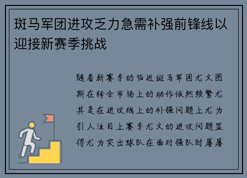 斑马军团进攻乏力急需补强前锋线以迎接新赛季挑战