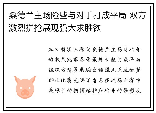 桑德兰主场险些与对手打成平局 双方激烈拼抢展现强大求胜欲